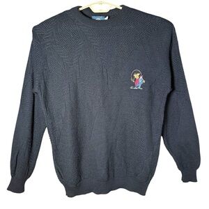 Vintage Jantzen Black Sweater Golf Knit Grandpa Embroidered Men's XL